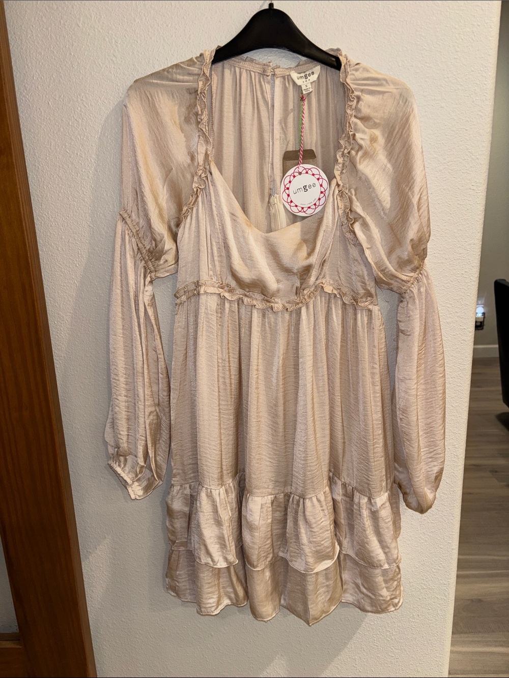 Umgee Light Cream Ruffle Tiered Long Sleeve Dress